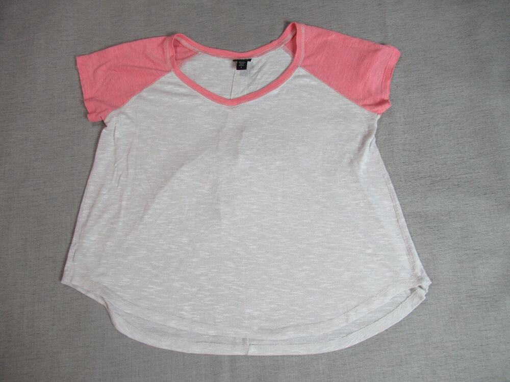Torrid Top Womens Size 1 Lt Gray Pink Knit Raglan Sleeve Casual Soft T Shirt